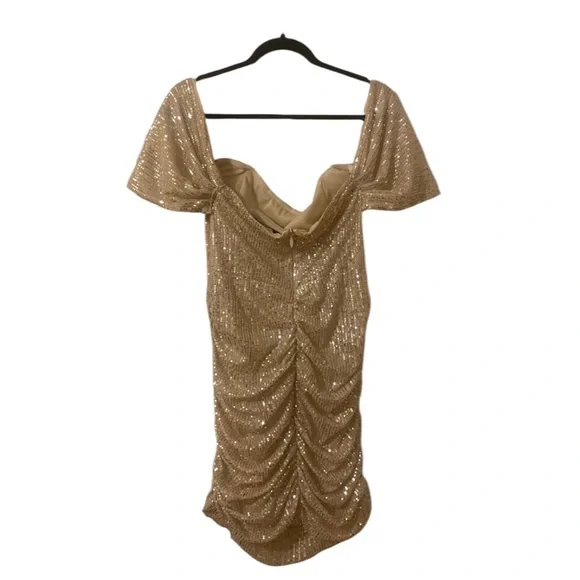 PrettyLittleThing Champagne Off-Shoulder Dress - Picture 4 of 6